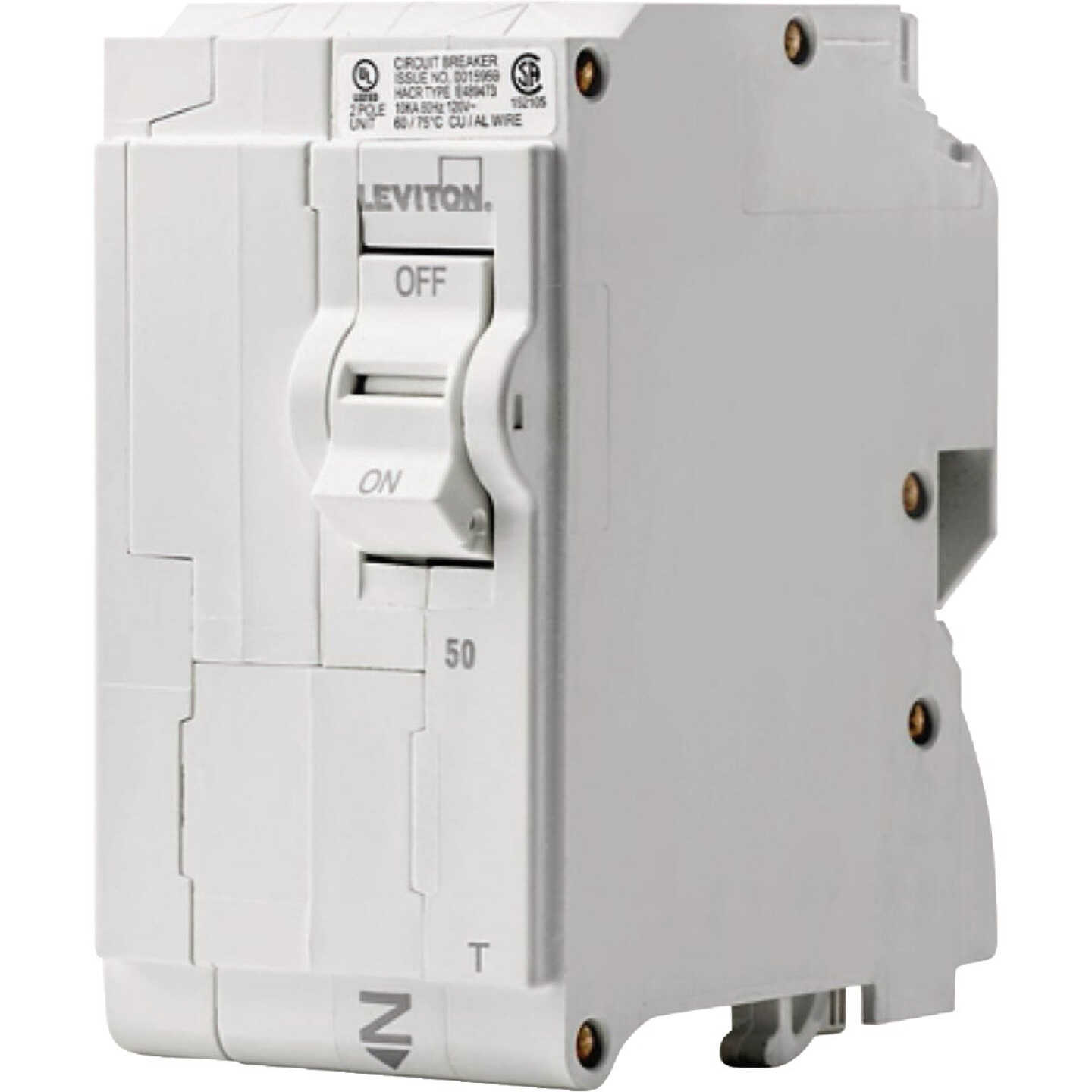 Leviton 50A Double-Pole Plug-On Standard Branch Thermal Magnetic Trip Circuit Breaker Image 1