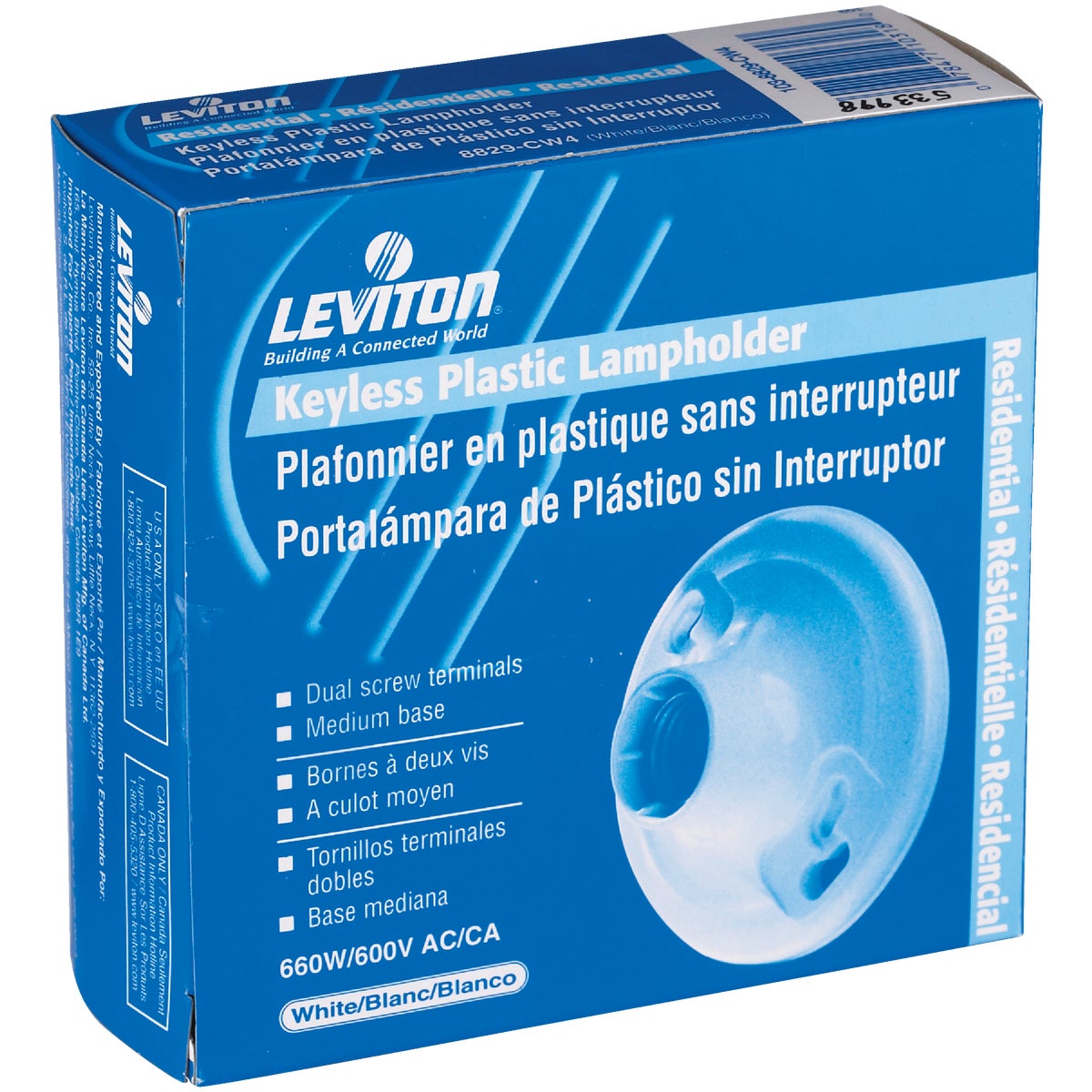 Leviton White Plastic Incandescent Lampholder with 4 Terminal Screws Image 2