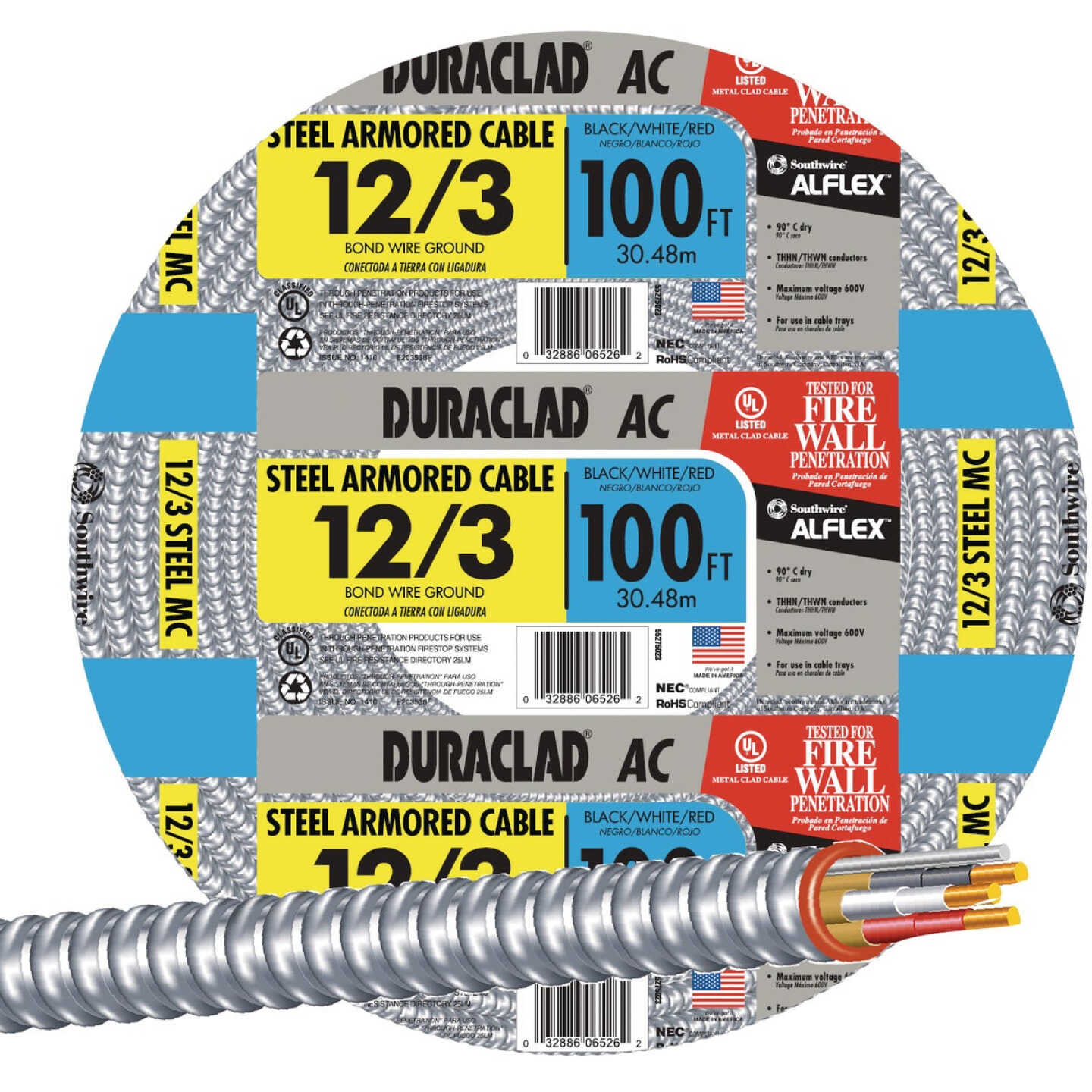 Southwire 100 Ft. 12/3 AC Armored Cable Electrical Wire Image 1