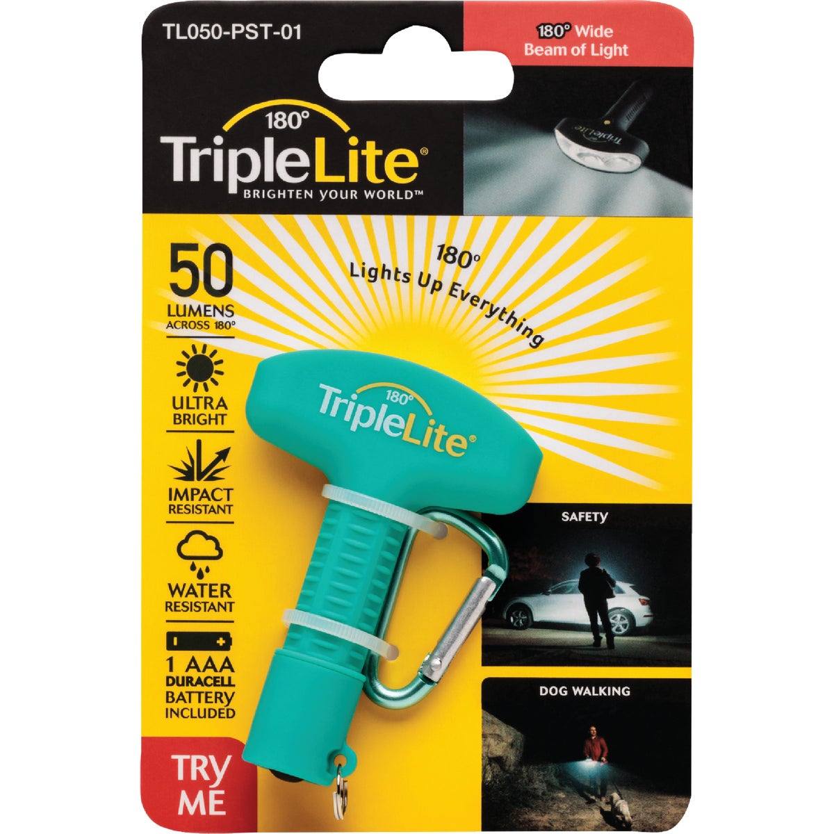 TripleLite 50 Lm. Teal 180 Deg Mini LED Flashlight with Carabiner Image 1