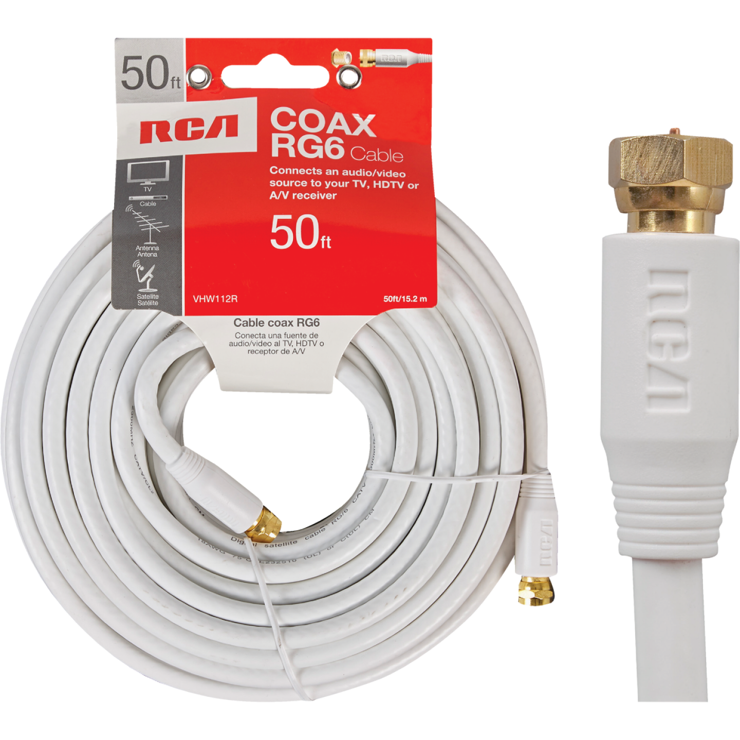 RCA 50 Ft. White Digital RG6 Coaxial Cable Image 1