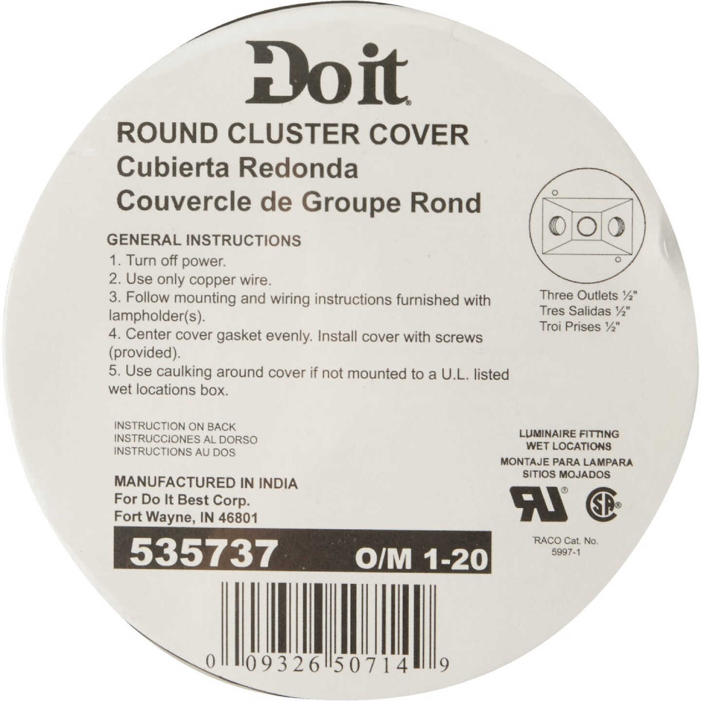 Bell 3-Outlet Round Zinc White Cluster Weatherproof Outdoor Box Cover, Shrink Wrapped Image 2