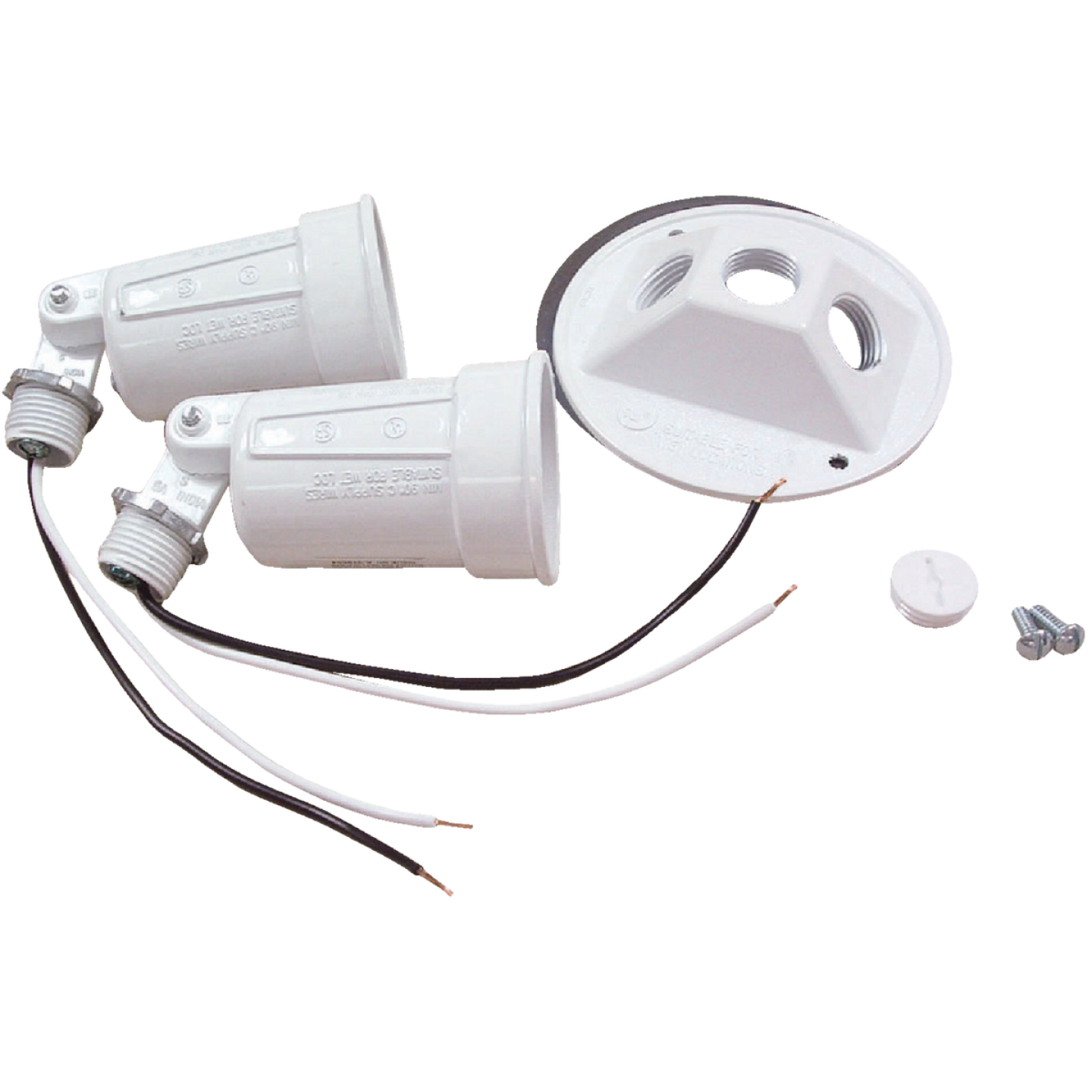 Bell 150W Aluminum Round Double White Weatherproof Outdoor Lampholder with Cover, Shrink Wrapped Image 1