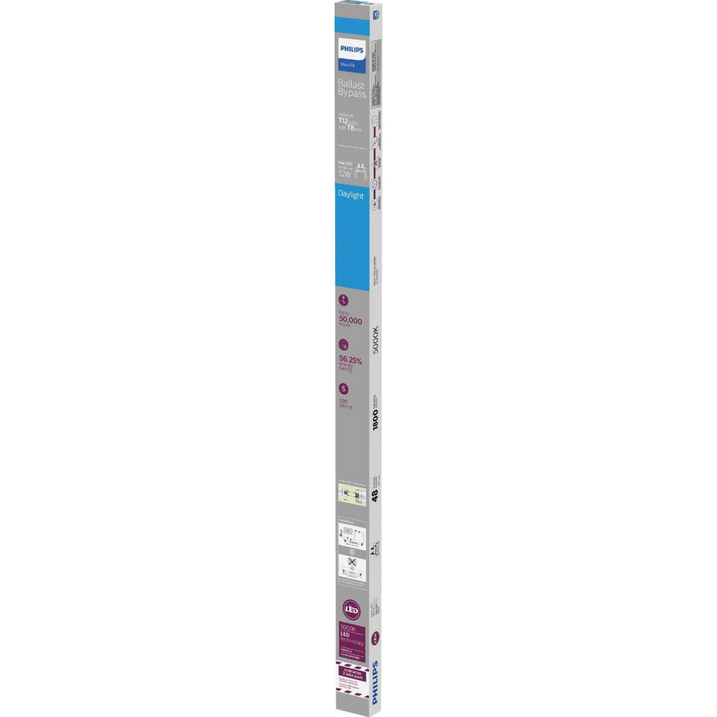 Philips Ballast Bypass 32W Equivalent 48 In. Daylight T8 Bi-Pin LED Tube Light Bulb (2-Pack) Image 2
