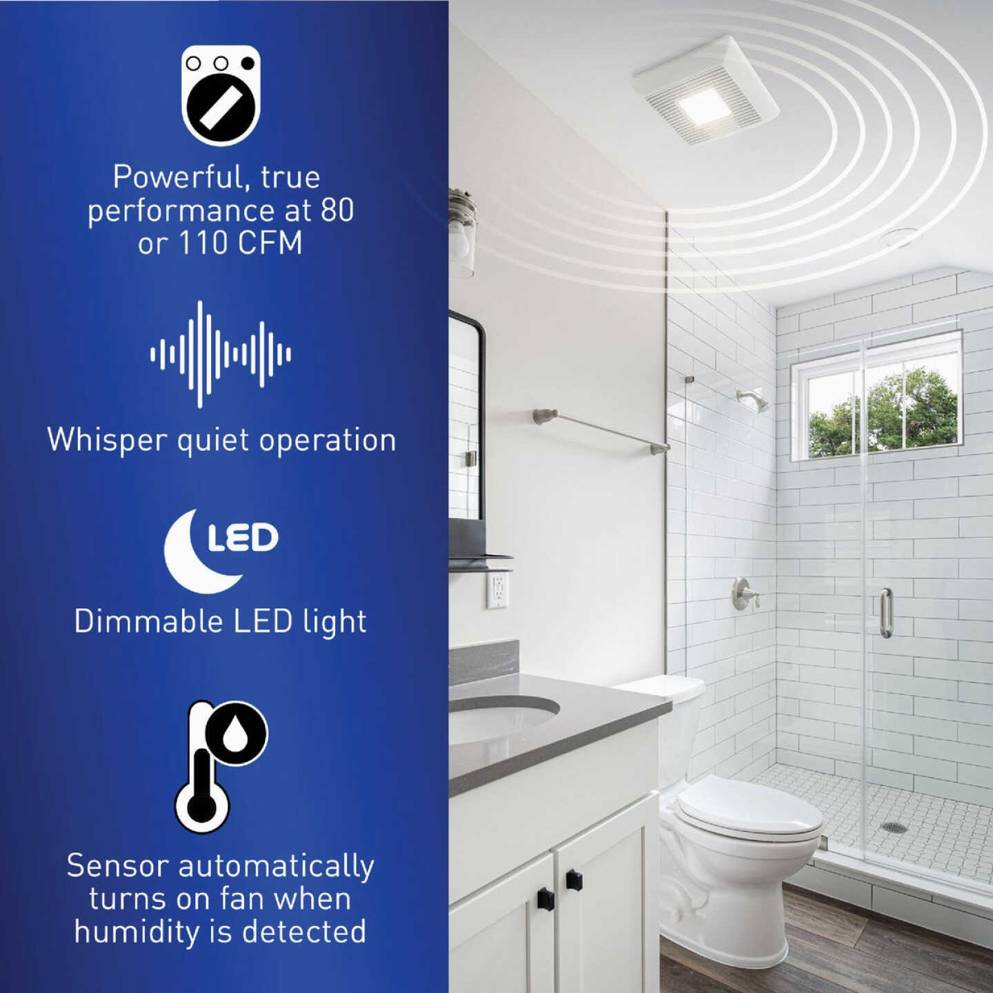 Panasonic Whisper Remodel 80/110 CFM Bathroom Exhaust Fan with Dimmable LED Light Image 3