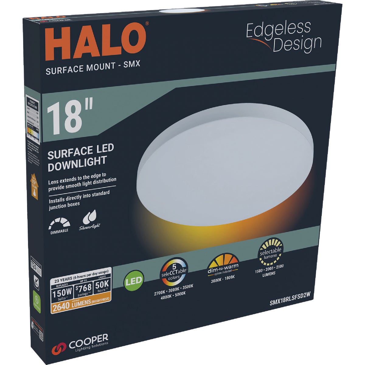 Halo 18 In. CCT & Lumen Selectable LED Round Disc Surface Mount Downlight Image 7