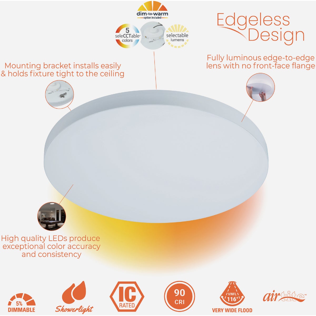 Halo 18 In. CCT & Lumen Selectable LED Round Disc Surface Mount Downlight Image 6