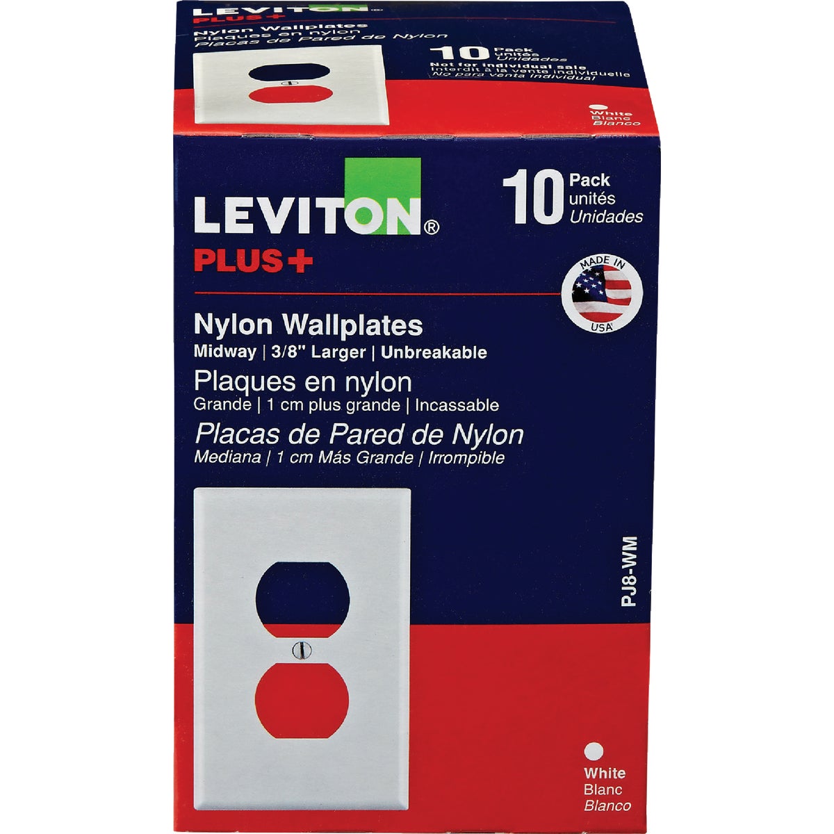 Leviton Mid-Way 1-Gang Thermoplastic Nylon Outlet Wall Plate, White (10-Pack)