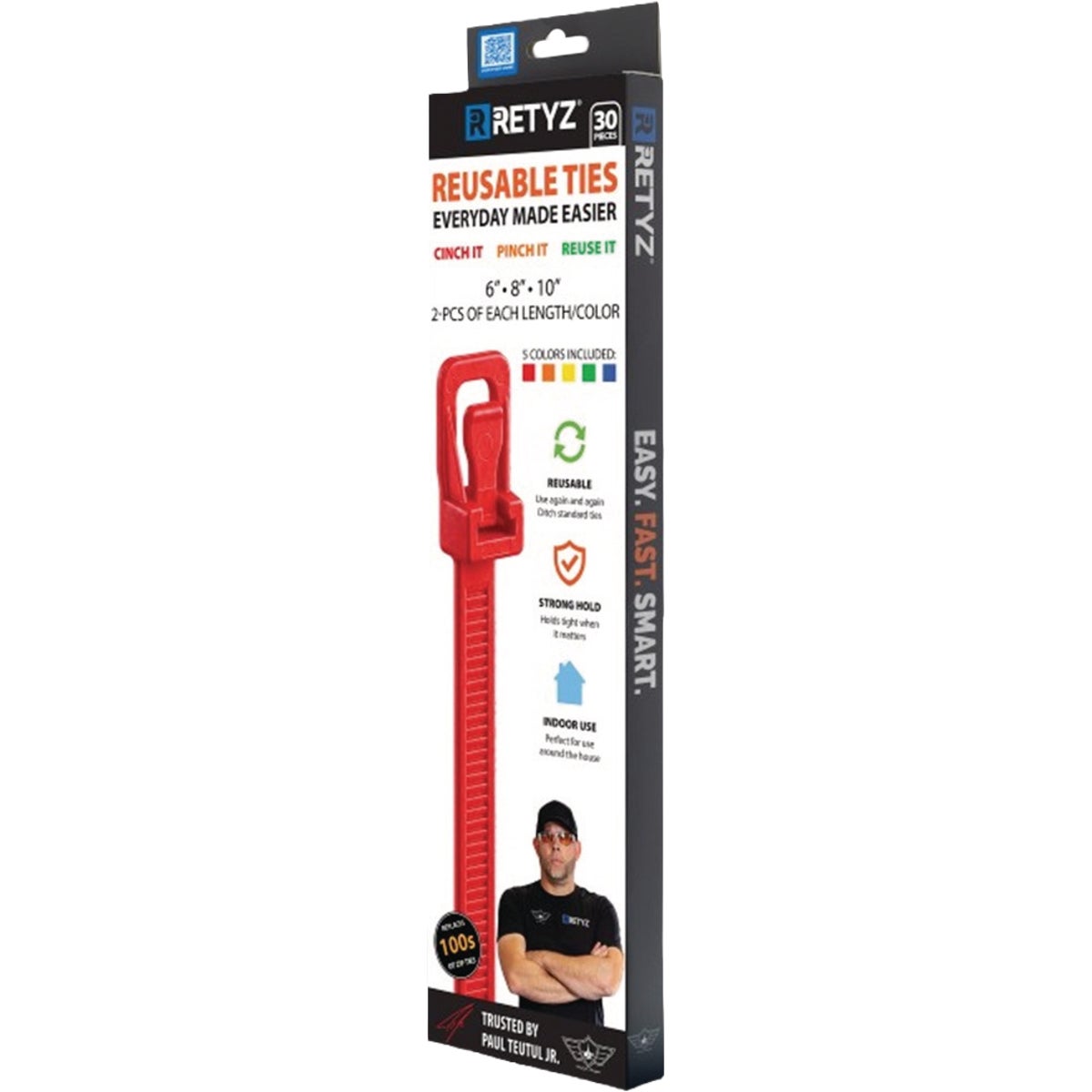 RETYZ 6 In./8 In./10 In. Multi-Color Reusable Cable Tie (30-Pack)