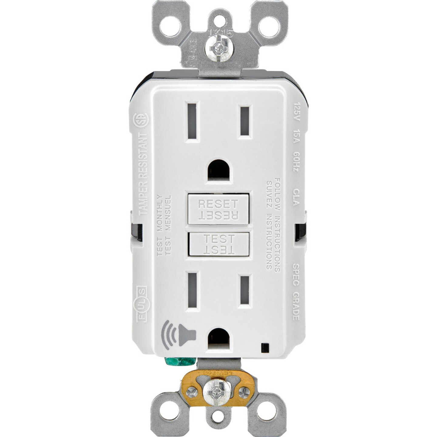 Leviton SmartLockPro Audible Trip Alert 15A White Residential Grade 5-15R Self-Test GFCI Outlet Image 1