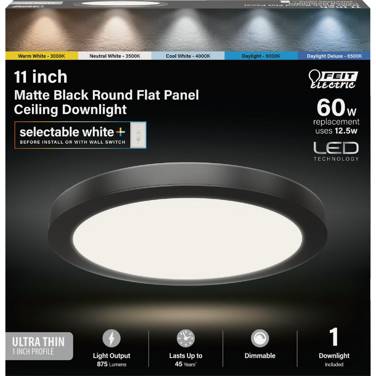 Feit Electric Edge-Lit 11 In. Matte Black Round 6-Way LED Flush Mount Light Image 2