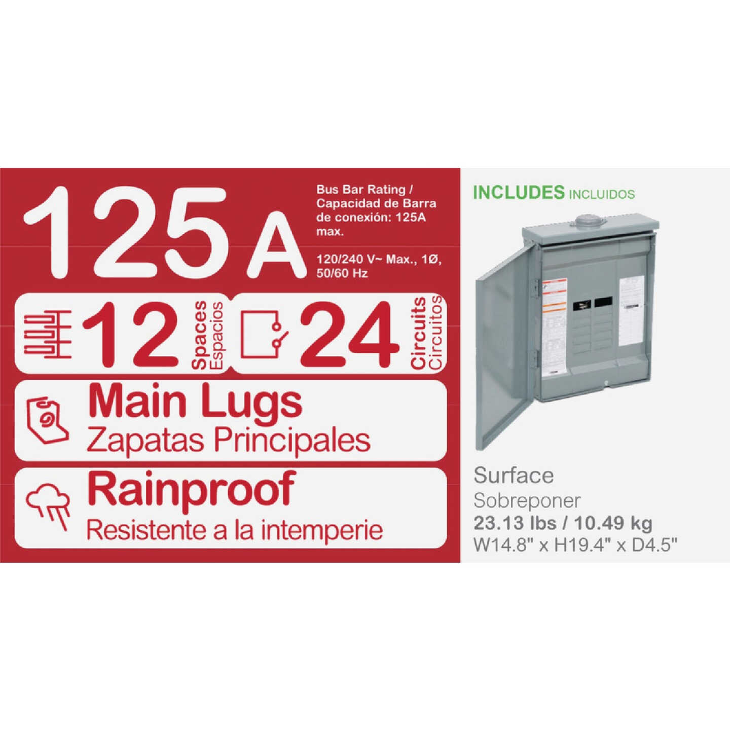 Square D Homeline 125A 12-Space 24-Circuit Raintight Main Lug Plug-on Neutral Load Center Image 2