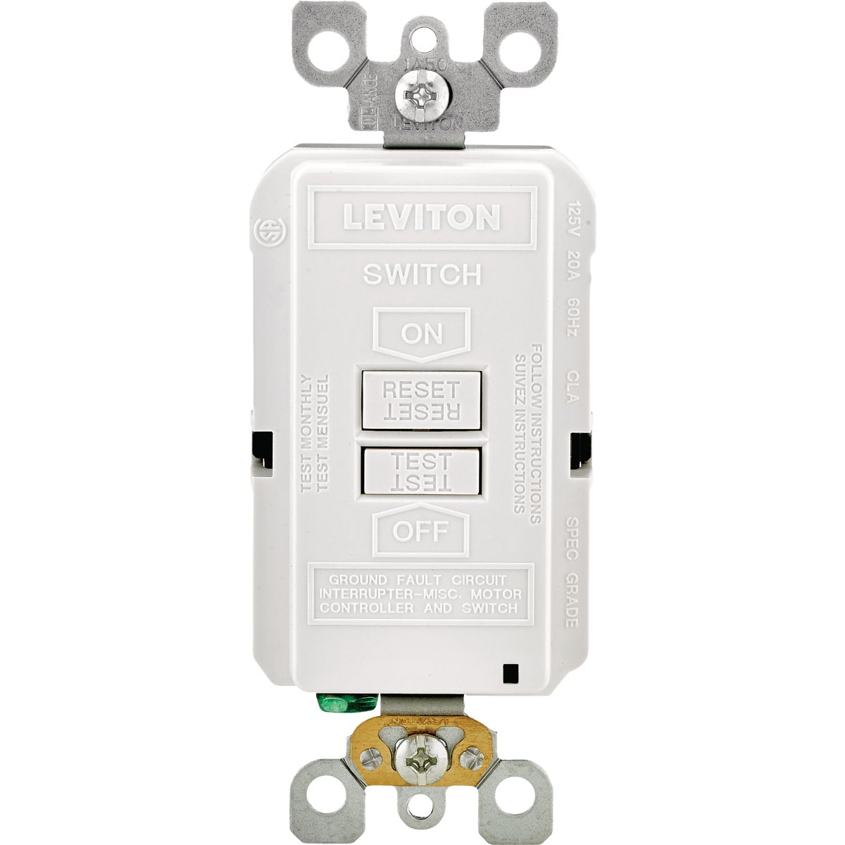 Leviton 20A White 125V Combo Self-Test Blank Face GFCI Outlet
