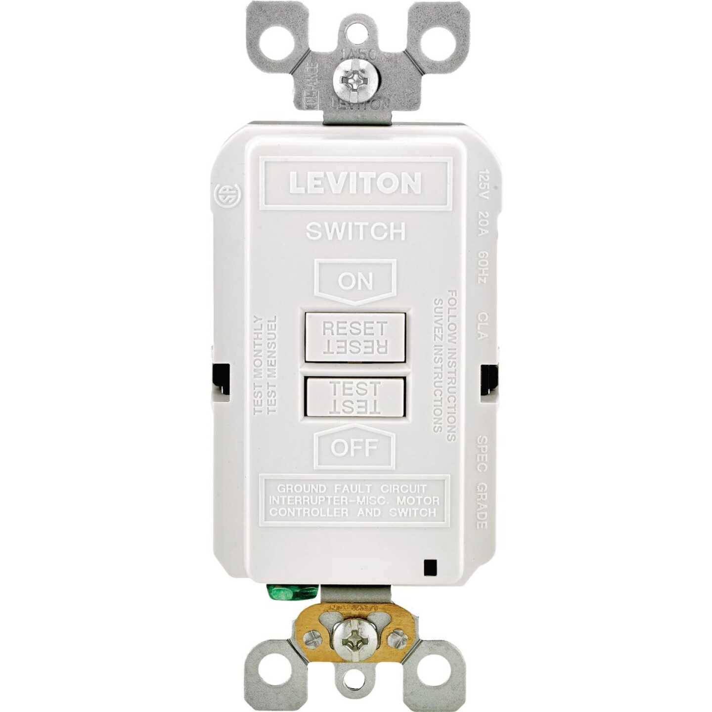 Leviton 20A White 125V Combo Self-Test Blank Face GFCI Outlet Image 1