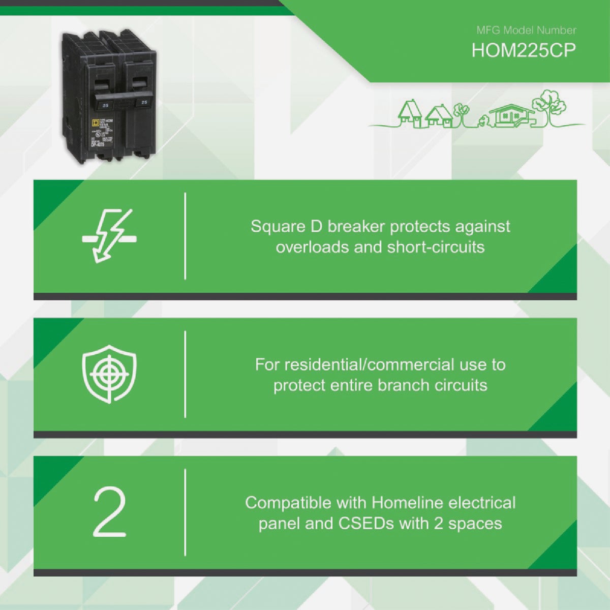 Square D Homeline 25A Double-Pole Standard Trip Circuit Breaker Image 3