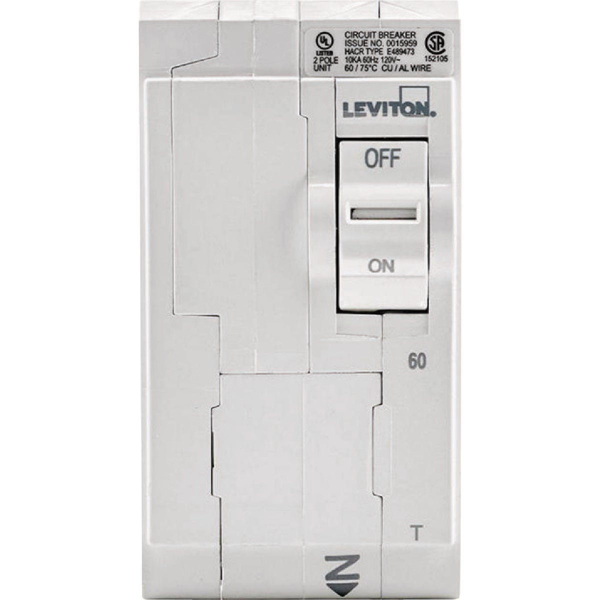Leviton 60A Double-Pole Plug-On Standard Branch Thermal Magnetic Trip Circuit Breaker Image 2