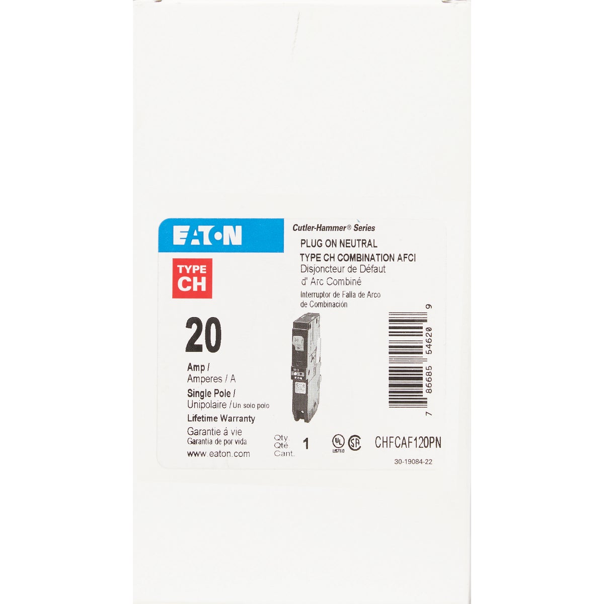 Eaton CH 20A Single-Pole AFCI Circuit Breaker Image 2