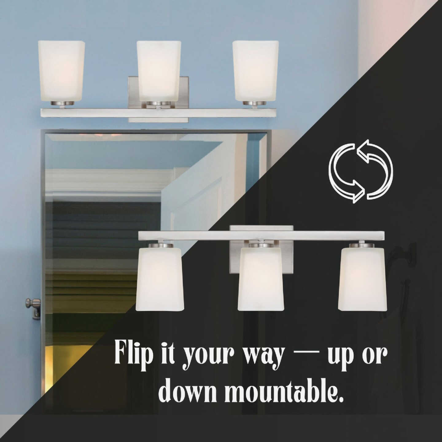 Canarm Hartley 3-Light Brushed Nickel Vanity Bath Light Fixture, Flat Opal Glass Image 2