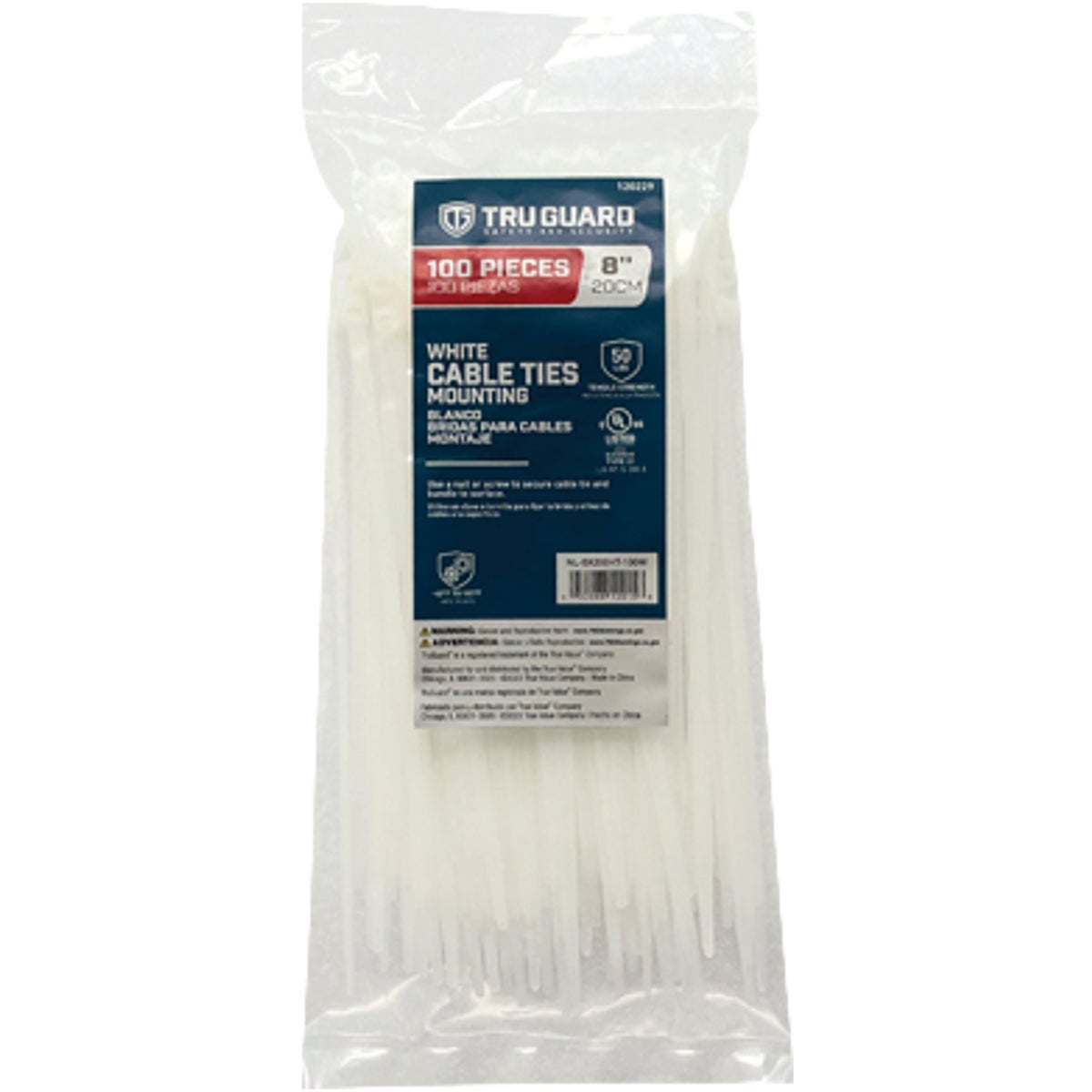 TruGuard 8 In. White Mounting Cable Ties (100-Pack)