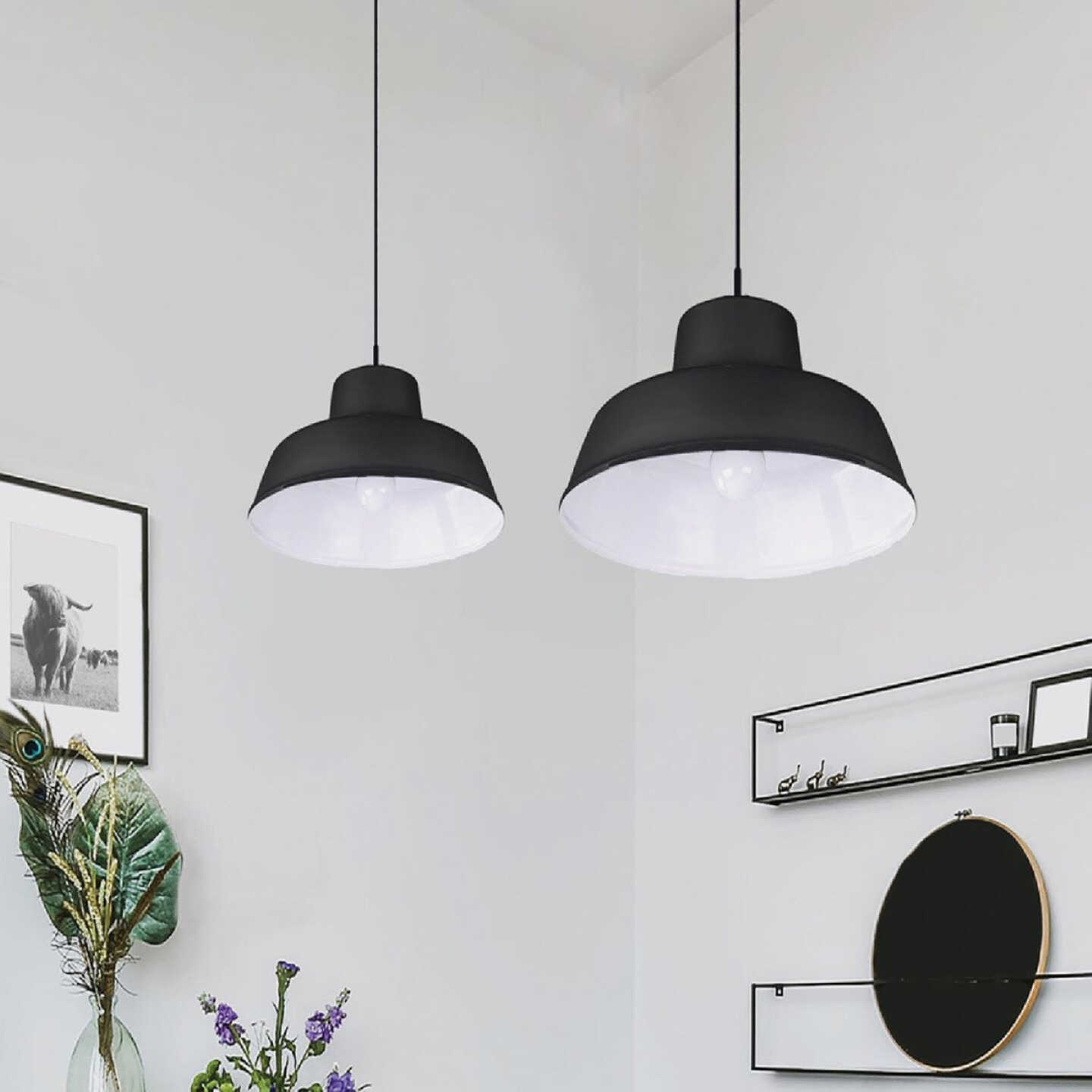 Canarm Levi 14 In. Black Metal Warehouse Pendant Light Fixture Image 3