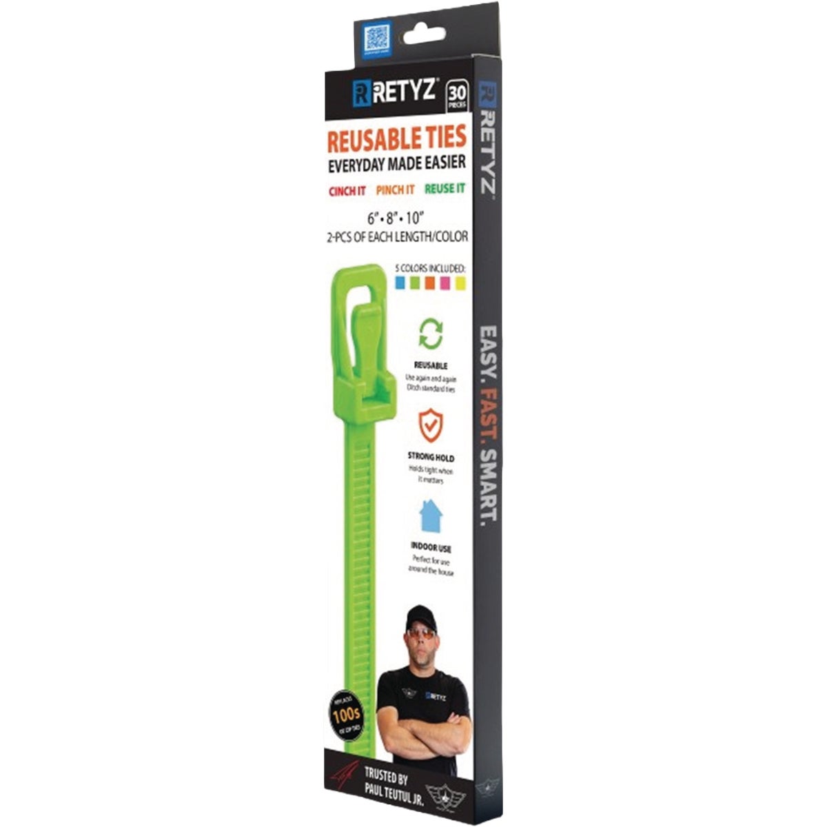 RETYZ 6 In./8 In./10 In. Fluorescent Reusable Cable Tie (30-Pack)