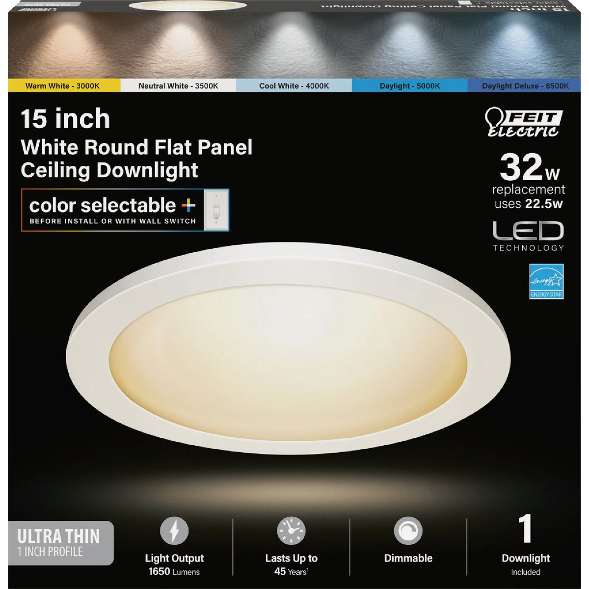 Feit Electric Edge-Lit 15 In. White Round 6-Way LED Flush Mount Light Image 5