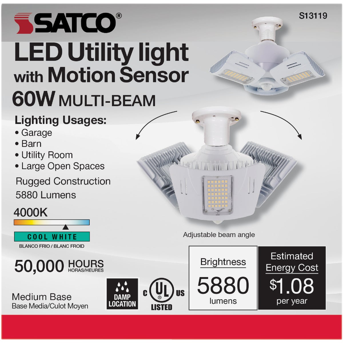 Satco Nuvo 175W HID Equivalent Corn Cob Medium Base Multi-Beam LED High-Intensity Replacement Light Bulb with Motion Sensor Image 2