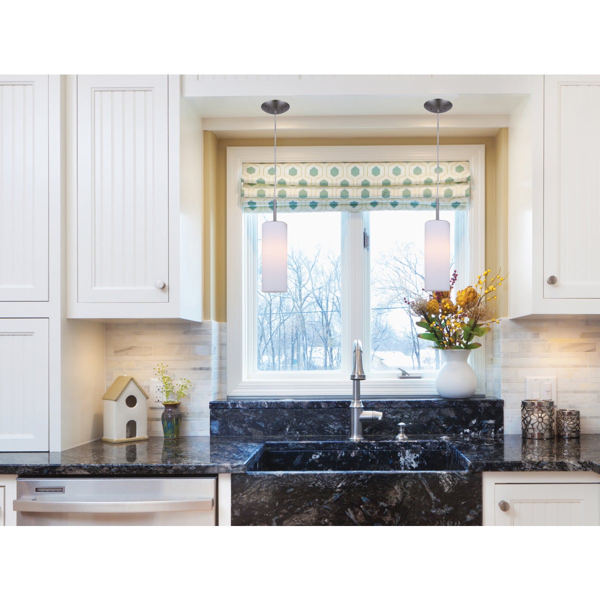 Canarm Toni 5 In. Brushed Nickel Pendant Light Fixture, Flat Opal Glass Image 2