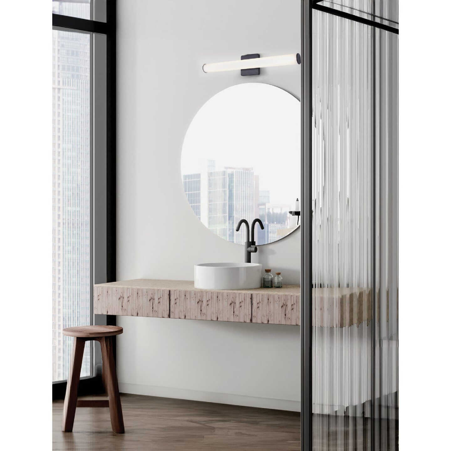 Canarm Osten 24 In. Black LED Vanity Bath Light Fixture, Tubular Glossy Opal Glass Image 2