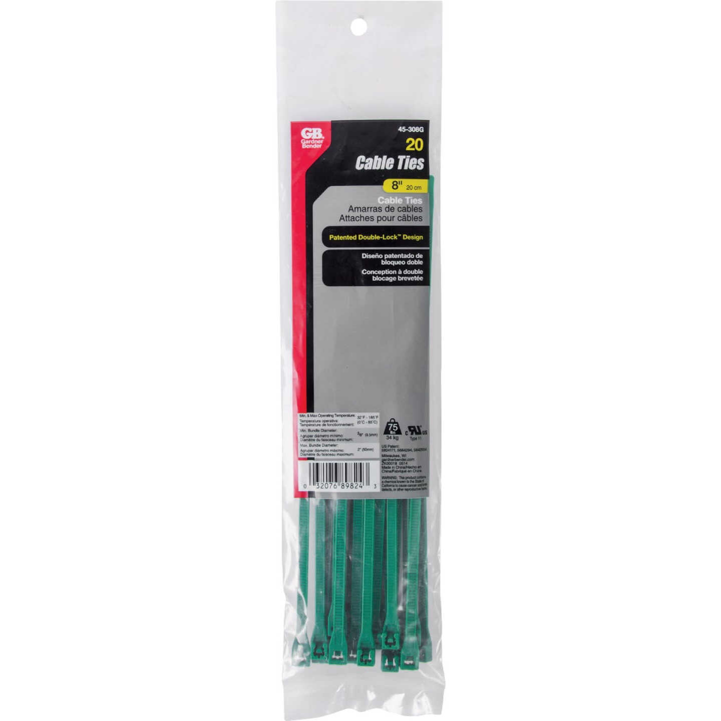 Gardner Bender 8 In. Green Cable Tie (20-Pack) Image 2