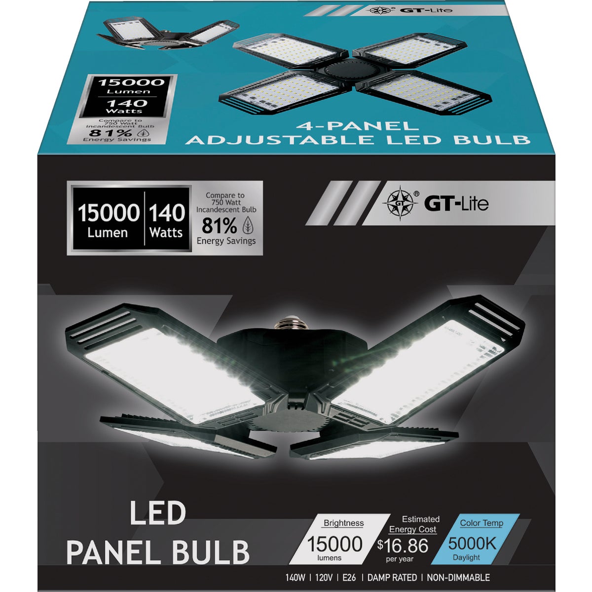 GT-Lite 750W Equivalent Clear 4-Panel Medium Base LED High-Intensity Replacement Light Bulb Image 2