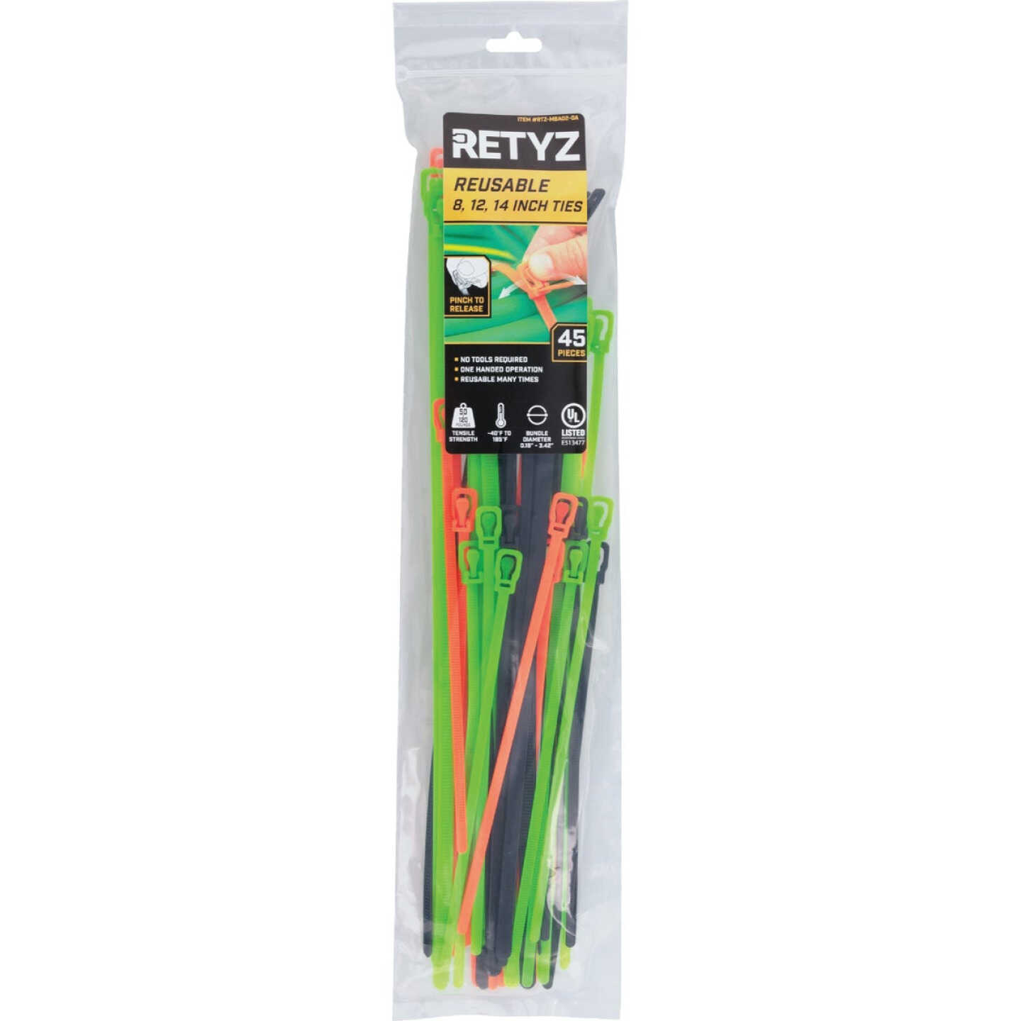 RETYZ EveryTie 8 In./12 In./14 In. Combo Pack Releasable Tie (45-Pack) Image 1