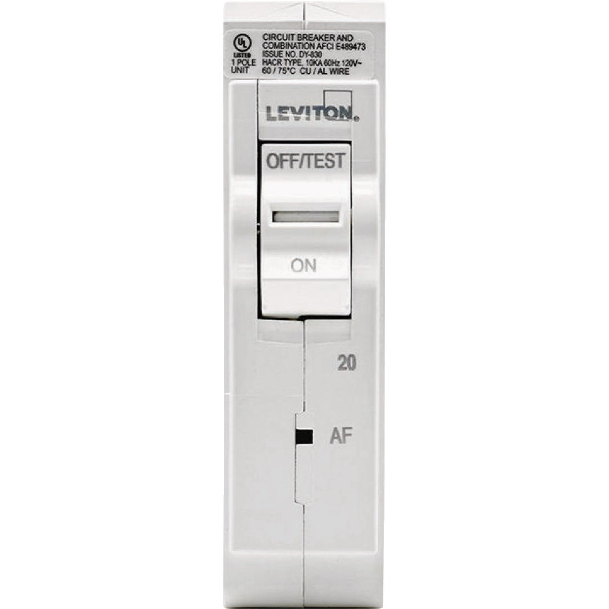 Leviton 20A Single-Pole Hydaulic Magnetic Trip Plug-On AFCI White Branch Circuit Breaker Image 2