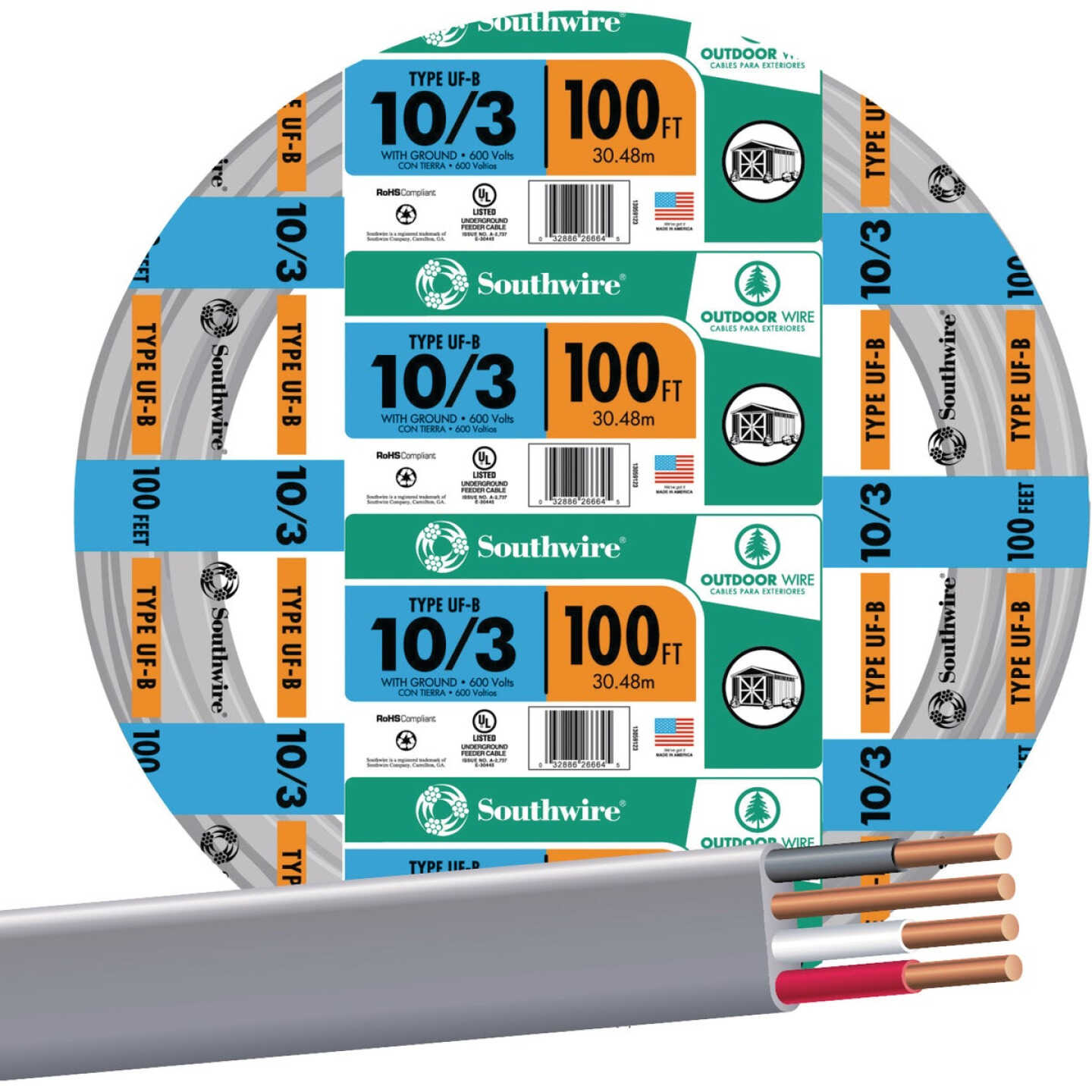 Southwire 100 Ft. 10 AWG 3-Conductor UFW/G Electrical Wire Image 1
