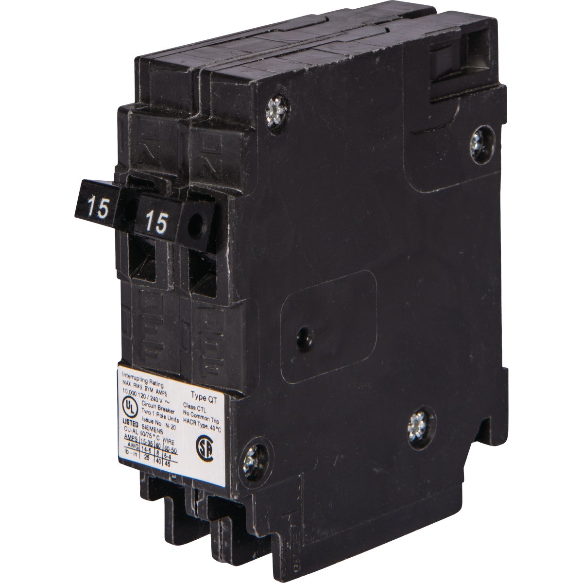 Siemens 15A Tandem Single Pole Type QT Circuit Breaker