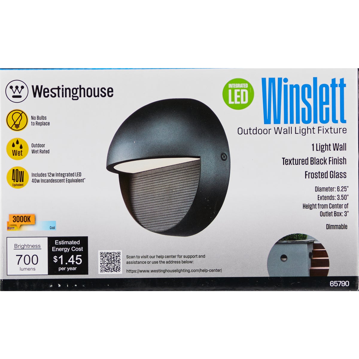 Westinghouse Winslett 1-Light LED Textures Black Dimmable Outdoor Wall Fixture Image 2