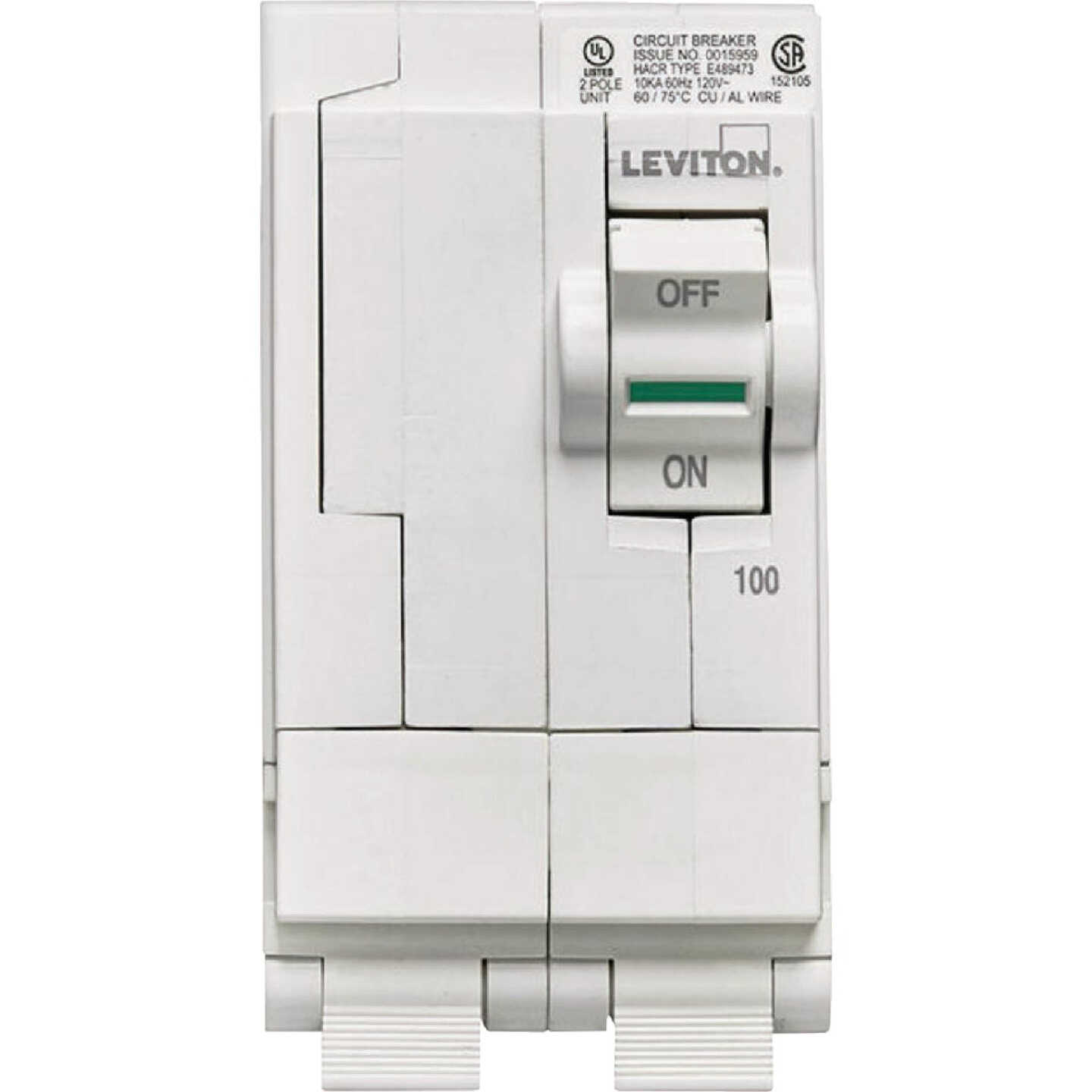 Leviton 100A Double-Pole Plug-On Standard Branch Thermal Magnetic Trip Circuit Breaker Image 3