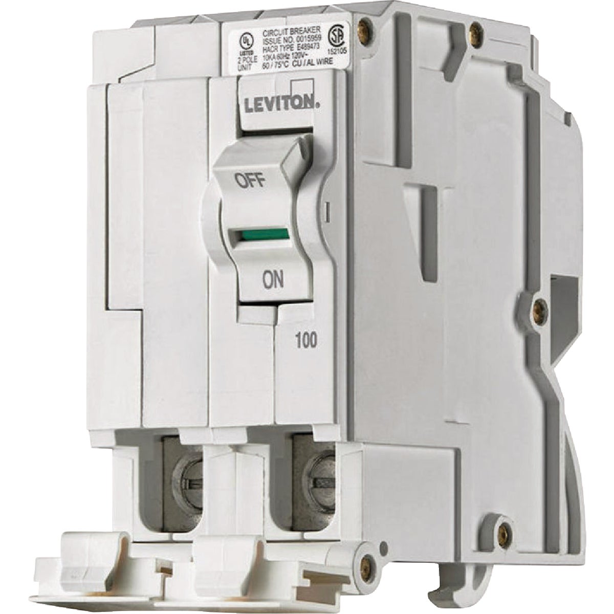 Leviton 100A Double-Pole Plug-On Standard Branch Thermal Magnetic Trip Circuit Breaker Image 2