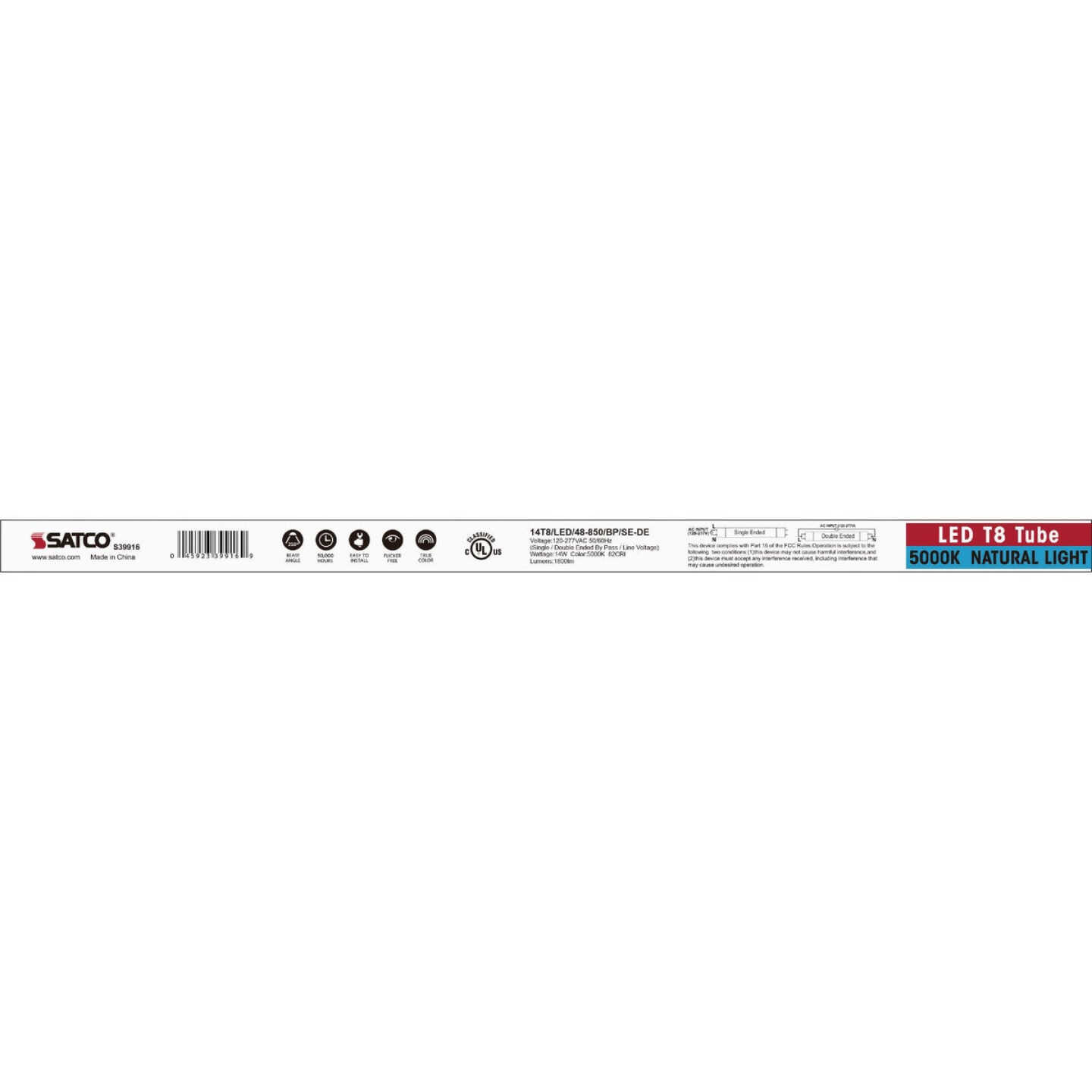 Satco 32W Equivalent 48 In. Natural Light T8 Medium Bi-Pin Ballast Bypass DLC Listed LED Tube Light Bulb Image 3