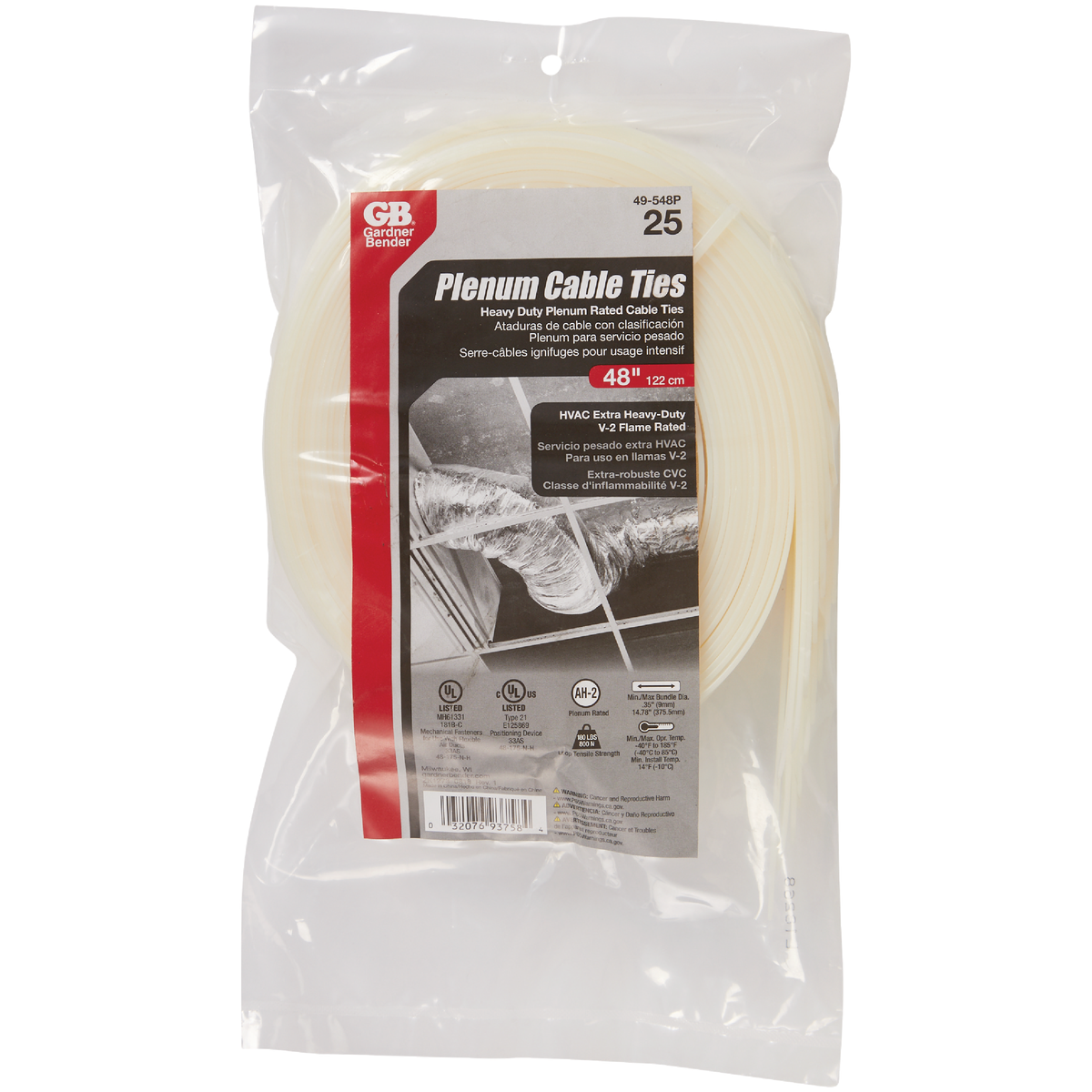 Gardner Bender 48 In. x 0.35 In. Natural Plenum Cable Tie (25-Pack) Image 2