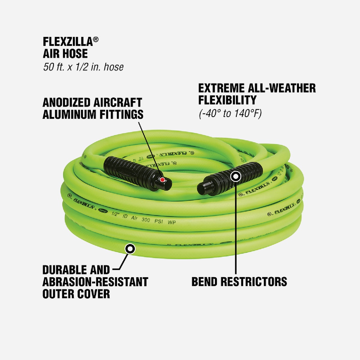 Flexzilla 1/2 In. x 50 Ft. Polymer-Blend Air Hose with 3/8 In. MNPT Fittings Image 2