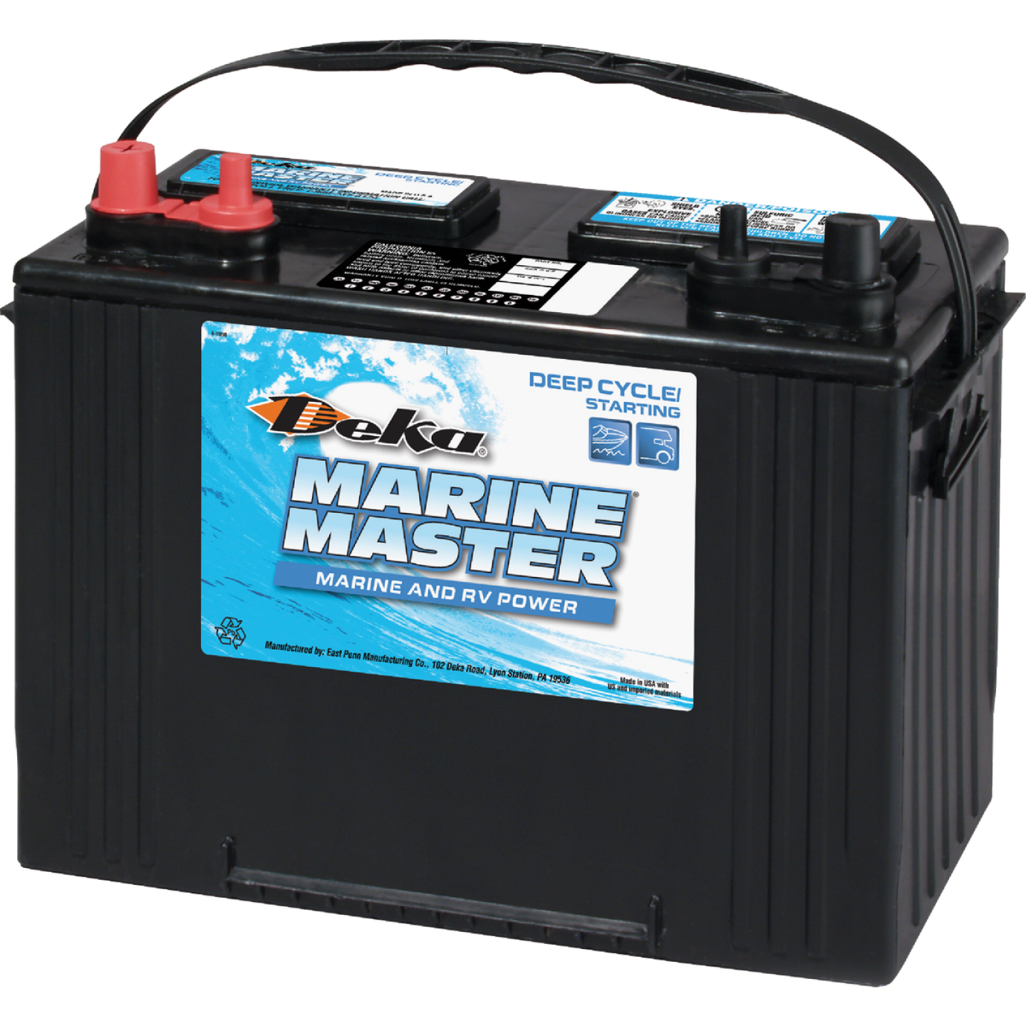 Deka Marine Master 12-Volt 600 CCA Deep Cycle/Starting Marine/RV Battery, Left Front Positive Terminal Image 1