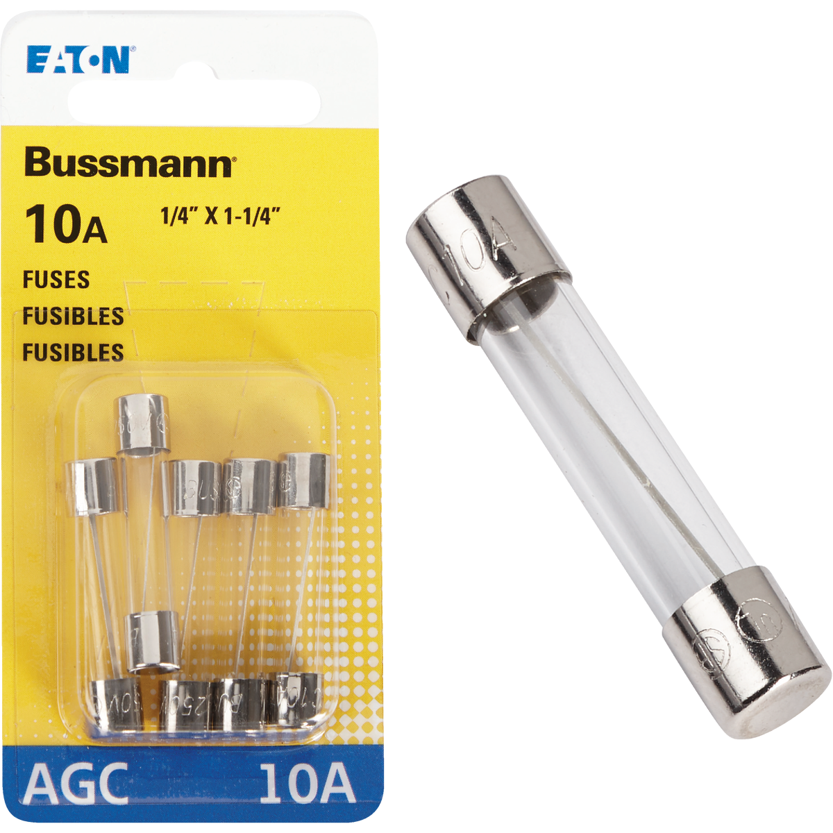 Bussmann 10A 250V AGC Glass Tube Automotive Fuse (5-Pack) Image 1