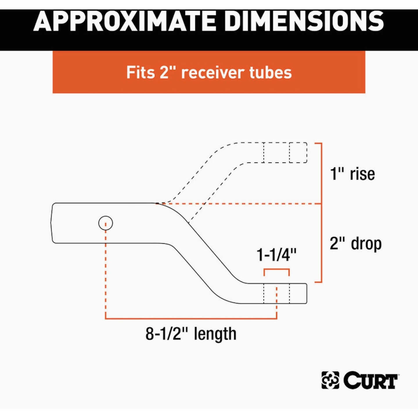 CURT 17000 Lb. 2 In. Drop 1 In. Rise 1-1/4 In. Hole Forged Trailer Hitch Ball Mount fits 2 In. Receiver Image 2