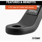 CURT 17000 Lb. 2 In. Drop 1 In. Rise 1-1/4 In. Hole Forged Trailer Hitch Ball Mount fits 2 In. Receiver Image 3