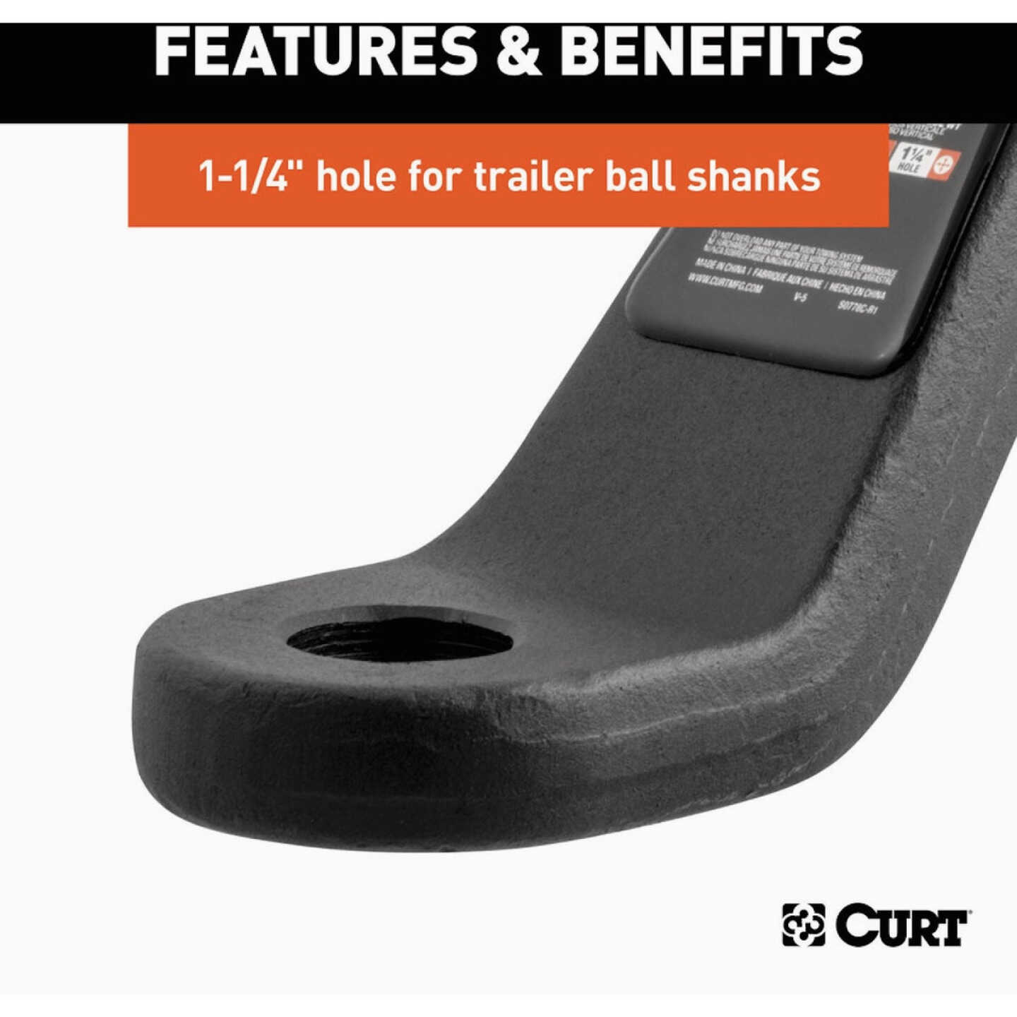 CURT 17000 Lb. 2 In. Drop 1 In. Rise 1-1/4 In. Hole Forged Trailer Hitch Ball Mount fits 2 In. Receiver Image 3