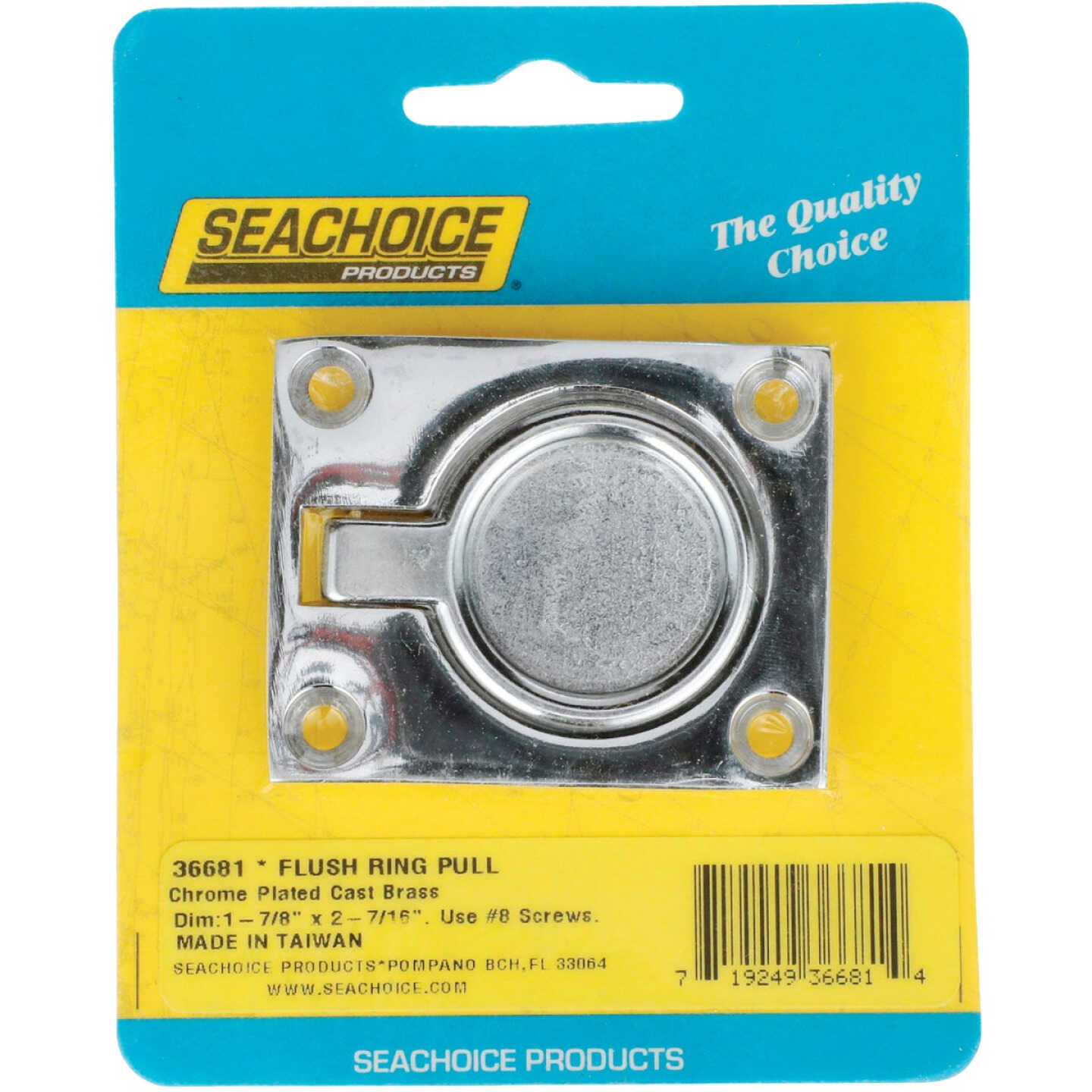 Seachoice 1-7/8 In. x 2-1/2 In. Chrome-Plated Brass Square Flush Hatch Ring Pull Image 1