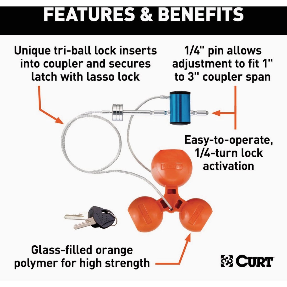CURT 1-7/8 to 2-5/16 In. Universal Tri-Ball Trailer Coupler Lock Image 3