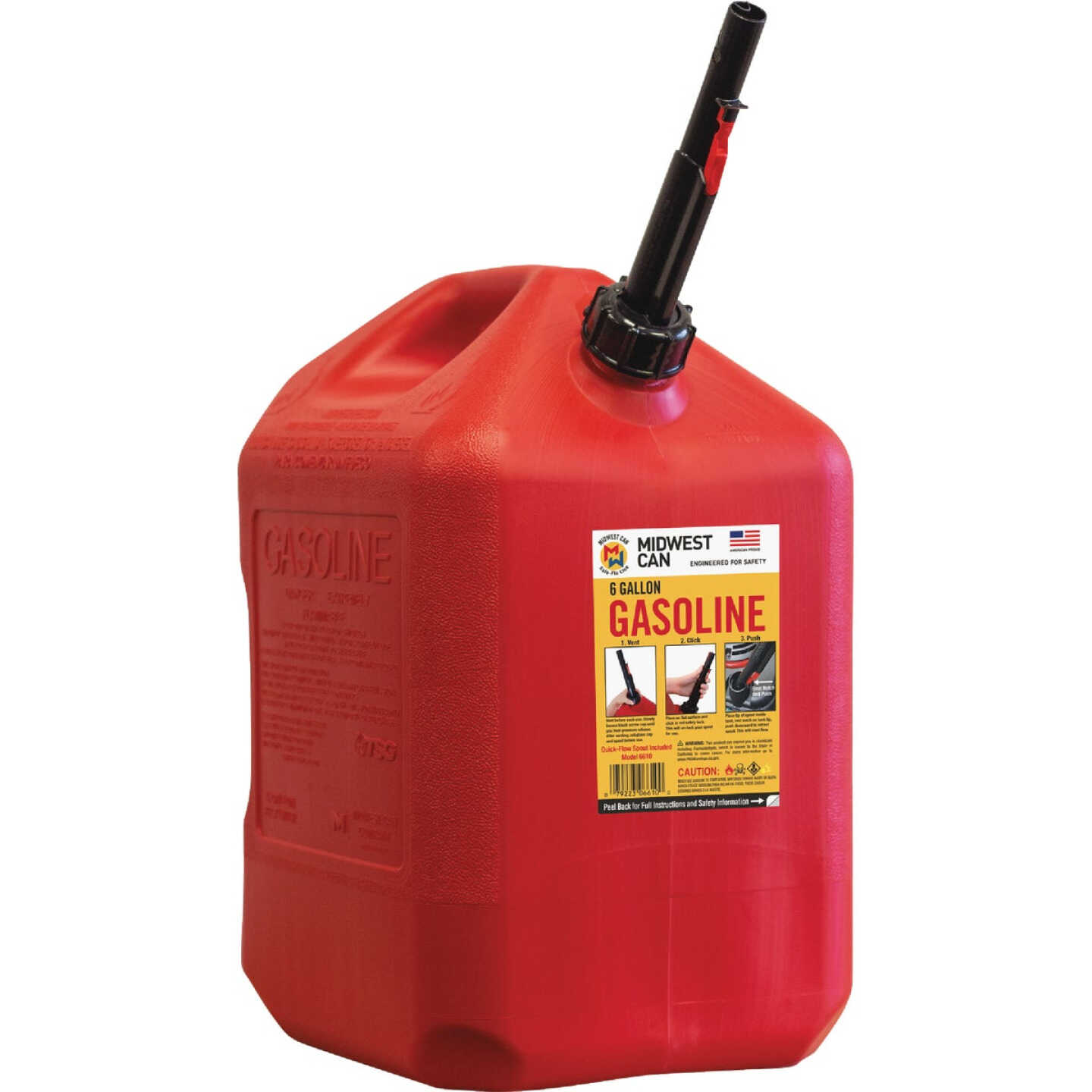 Midwest Can 6 Gal. Plastic Auto Shut Off Gasoline Fuel Can, Red Image 1