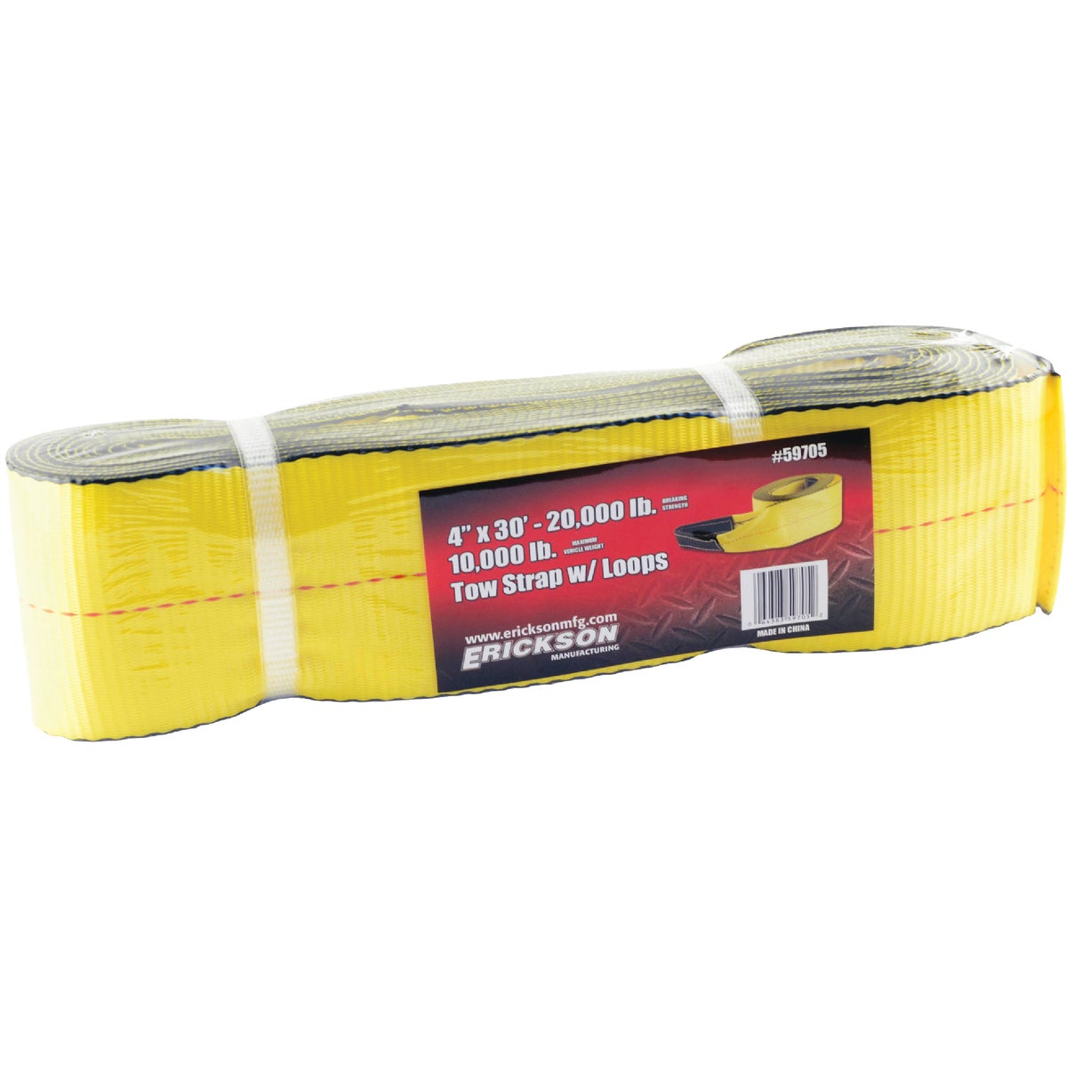 Erickson 4 In. x 30 Ft. 10,000 Lb. Safe Work Load Polyester Tow Strap with Loops, Yellow Image 2